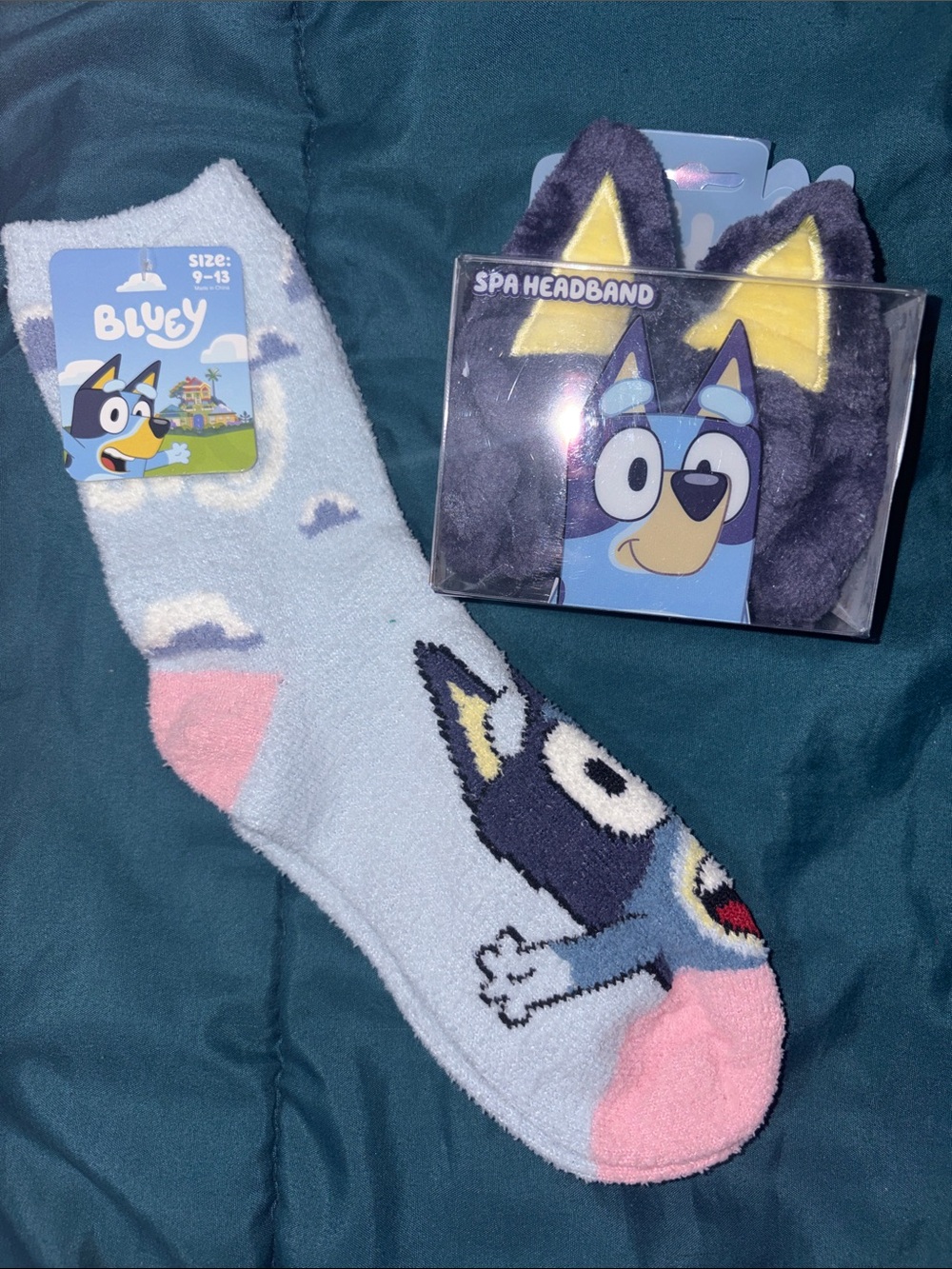 Bluey Spa Headband & Light Blue Cozy Socks
